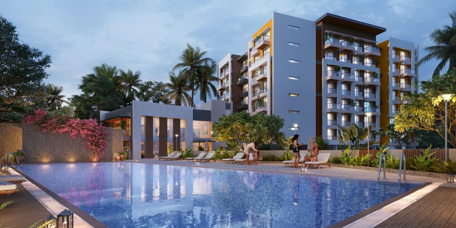 Priority Magnum, Taleigao — artist's impression: the pool at dusk