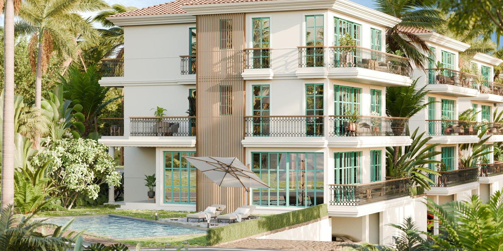 The Nest by Magnum, Porvorim — artist's impression: the pool and garden side